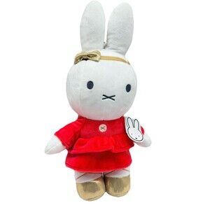 Miffy In Red Dress W Gold Shoes & Gold Bow Headband 13” Plush New Stuffed Animal
